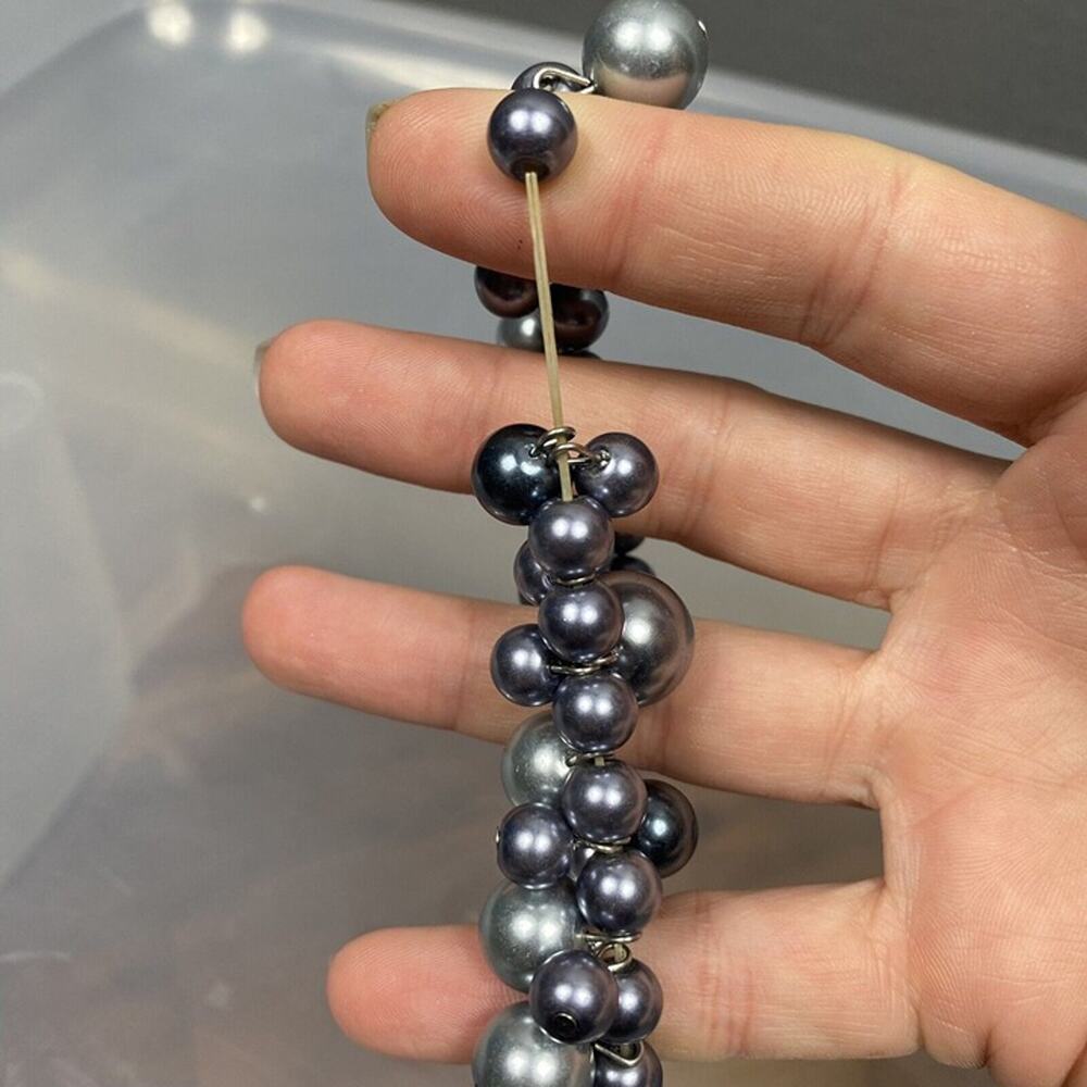 Silver Multi Toned Beaded dangle Bracelet. Stretchy Band - Picture 3 of 6